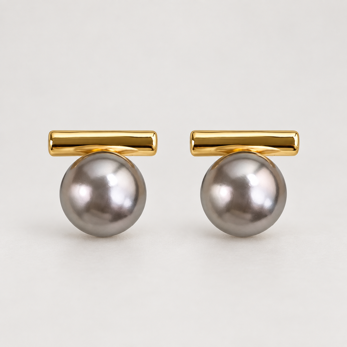 Gold Bar & Pearl-Effect Earrings