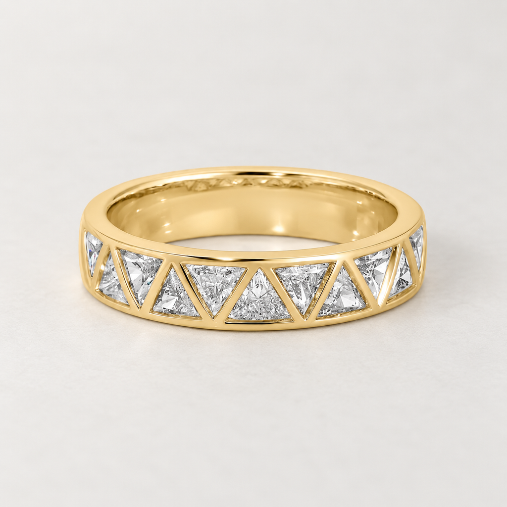 925 Sterling Silver Triangle Zirconia Band Ring – 18K Gold Plated