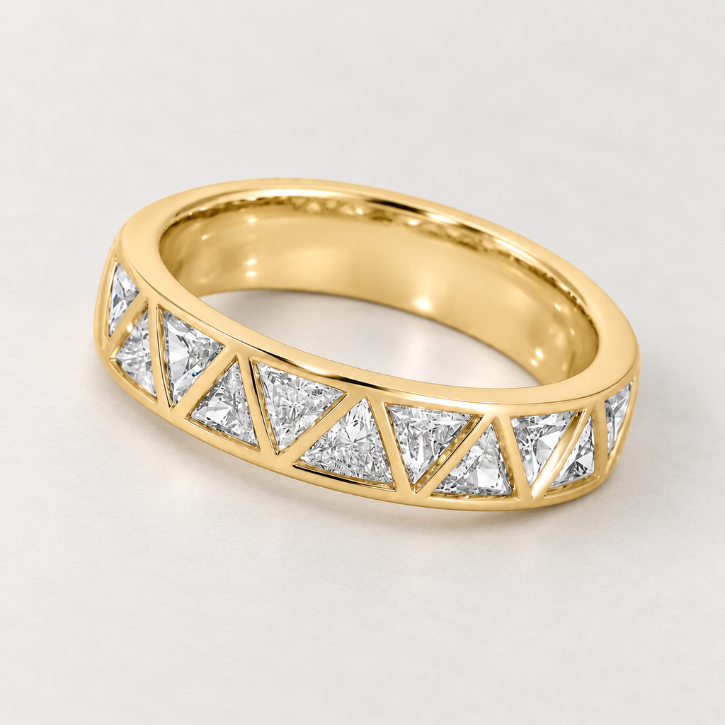 925 Sterling Silver Triangle Zirconia Band Ring – 18K Gold Plated