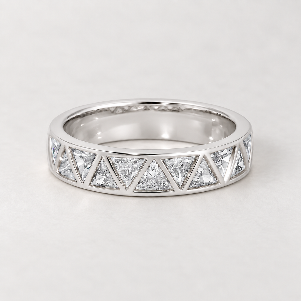 925 Sterling Silver Triangle Zirconia Band Ring – 18K Gold Plated