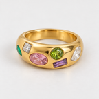 Multicolor Zircon 18K Gold Plated Stainless Steel Ring