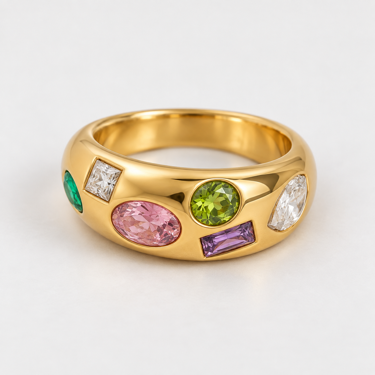 Multicolor Zircon 18K Gold Plated Stainless Steel Ring