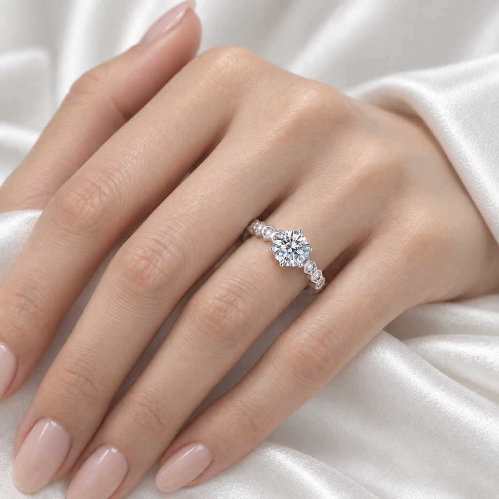 925 Sterling Silver Cubic Zirconia Vintage Ring – 7mm Geometric Statement Ring