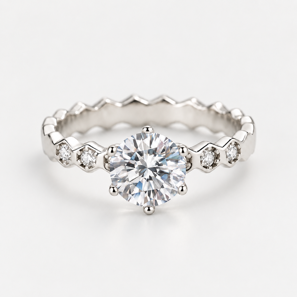 925 Sterling Silver Cubic Zirconia Vintage Ring – 7mm Geometric Statement Ring