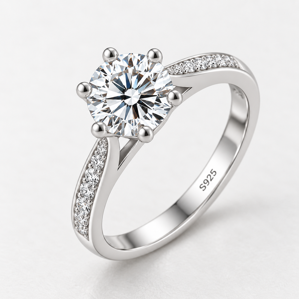 925 Sterling Silver Solitaire Ring with Round Zircon
