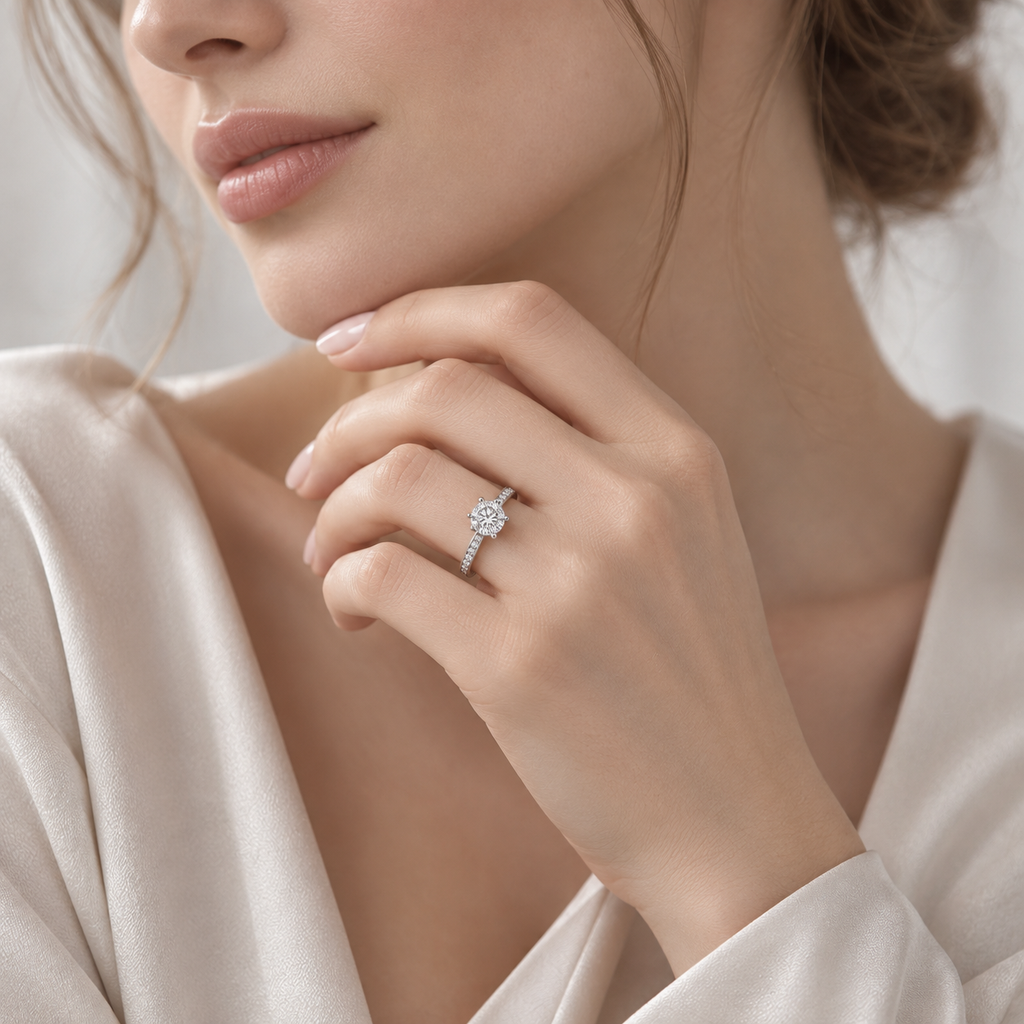 925 Sterling Silver Solitaire Ring with Round Zircon
