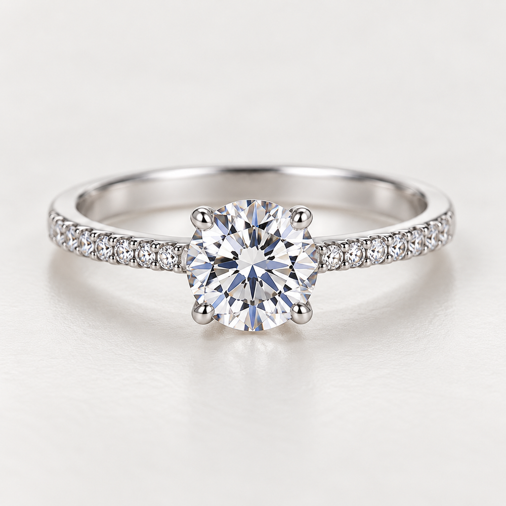 925 Sterling Silver Round Stone Pavé Ring for Women – Classic Elegant Jewelry