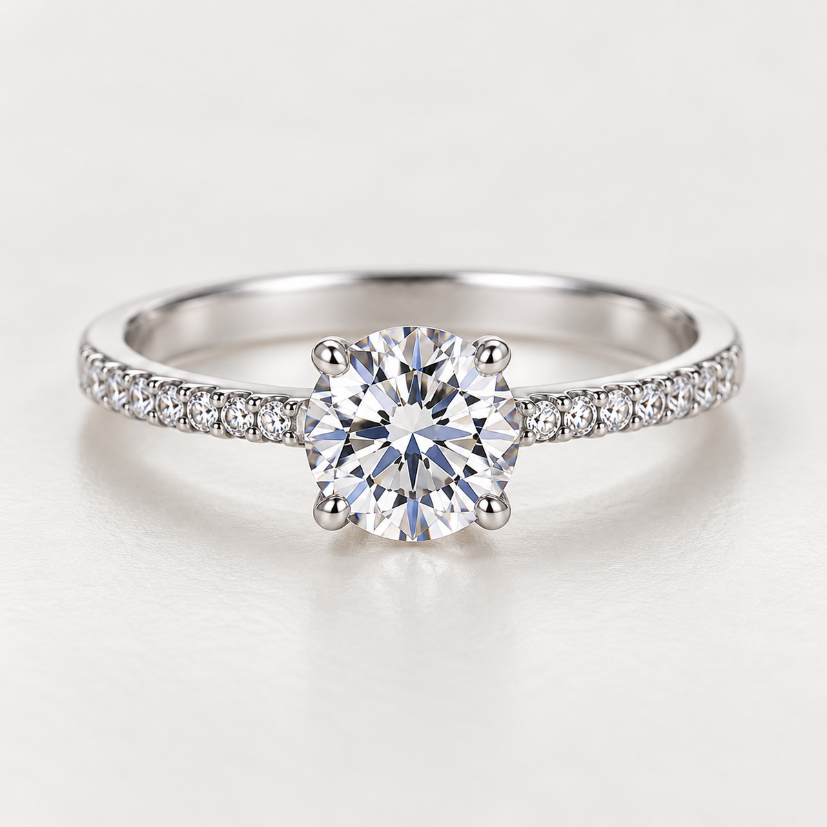 925 Sterling Silver Round Stone Pavé Ring for Women – Classic Elegant Jewelry
