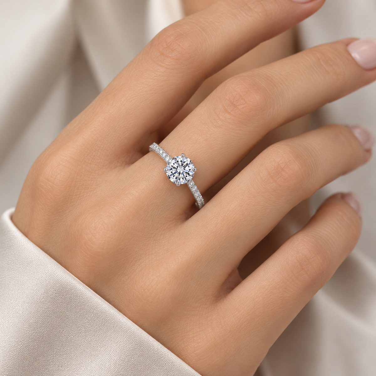 925 Sterling Silver Round Stone Pavé Ring for Women – Classic Elegant Jewelry