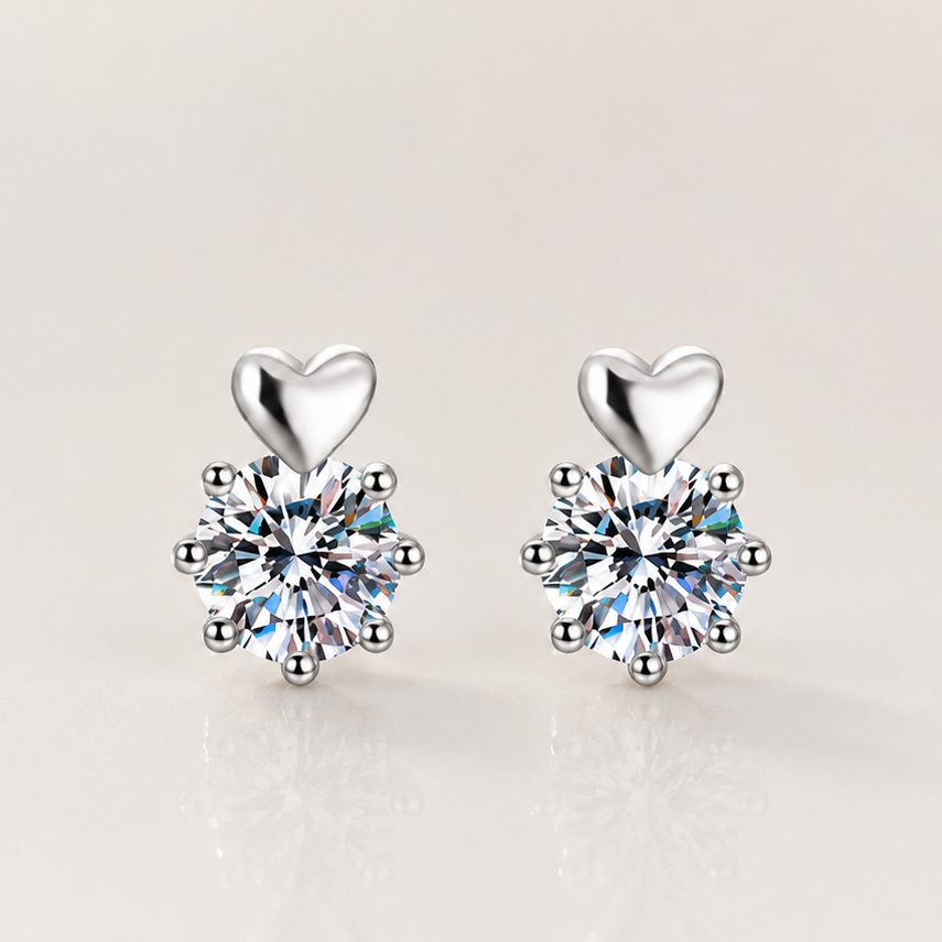 Heart Moissanite Stud Earrings in 925 Sterling Silver