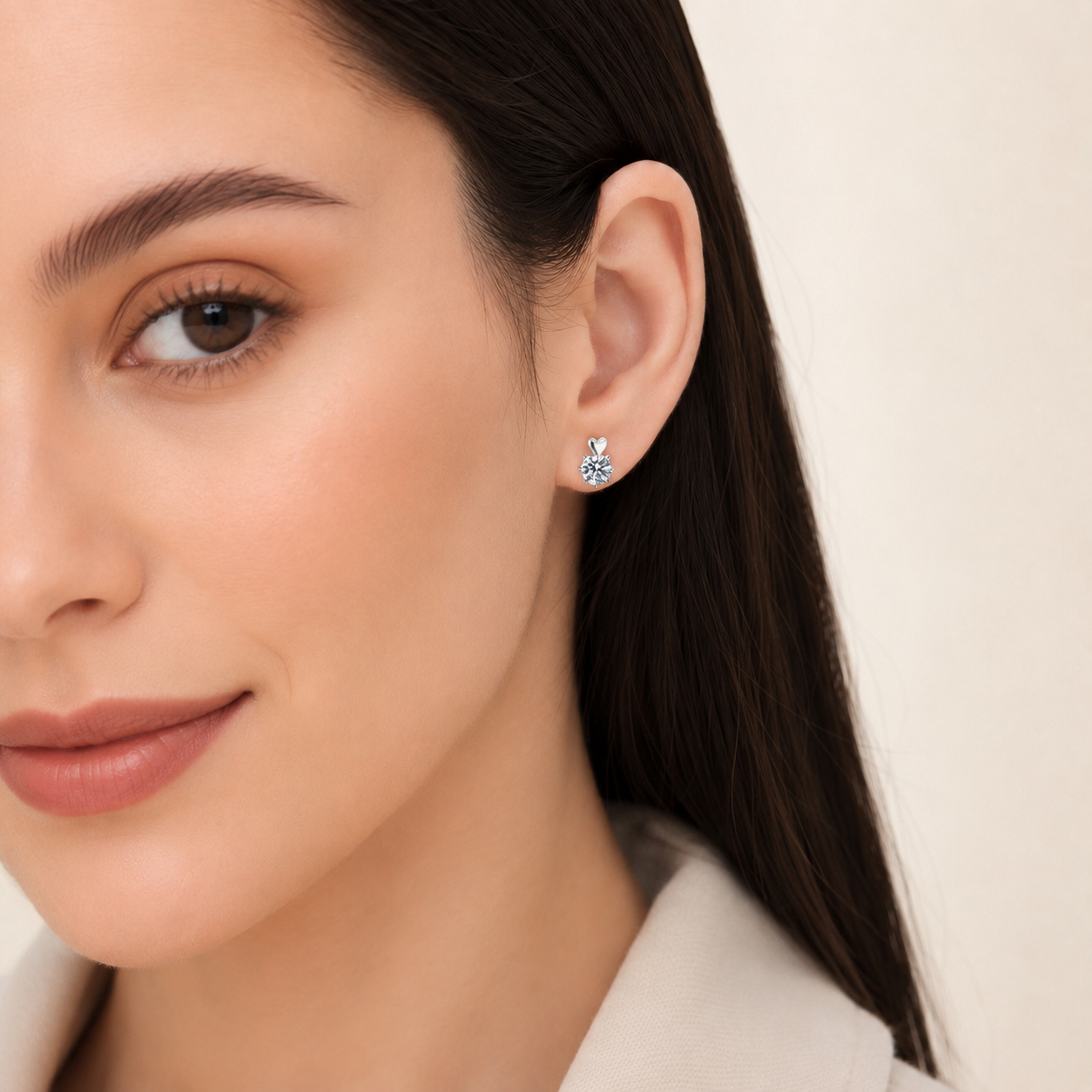 Heart Moissanite Stud Earrings in 925 Sterling Silver