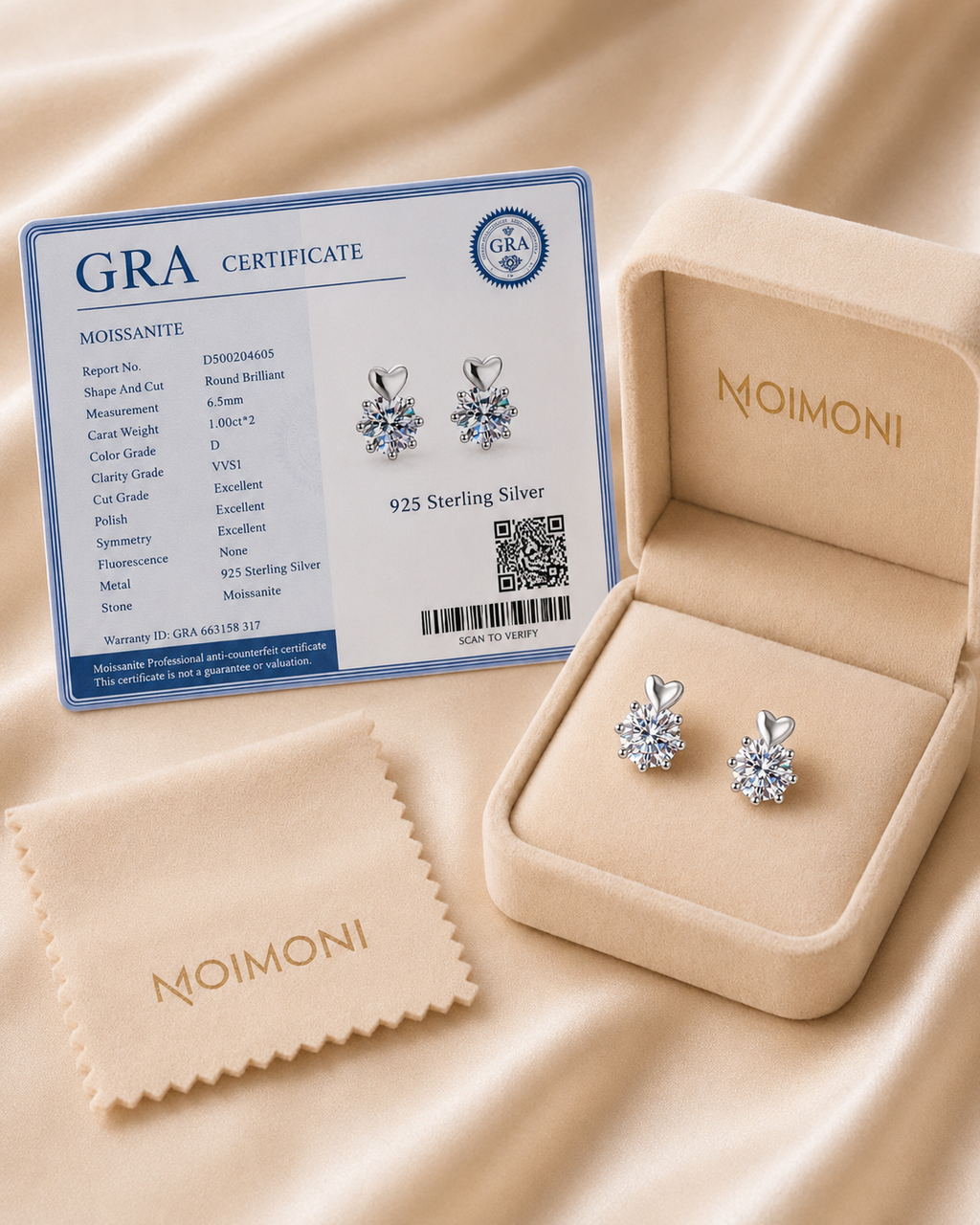 Heart Moissanite Stud Earrings in 925 Sterling Silver