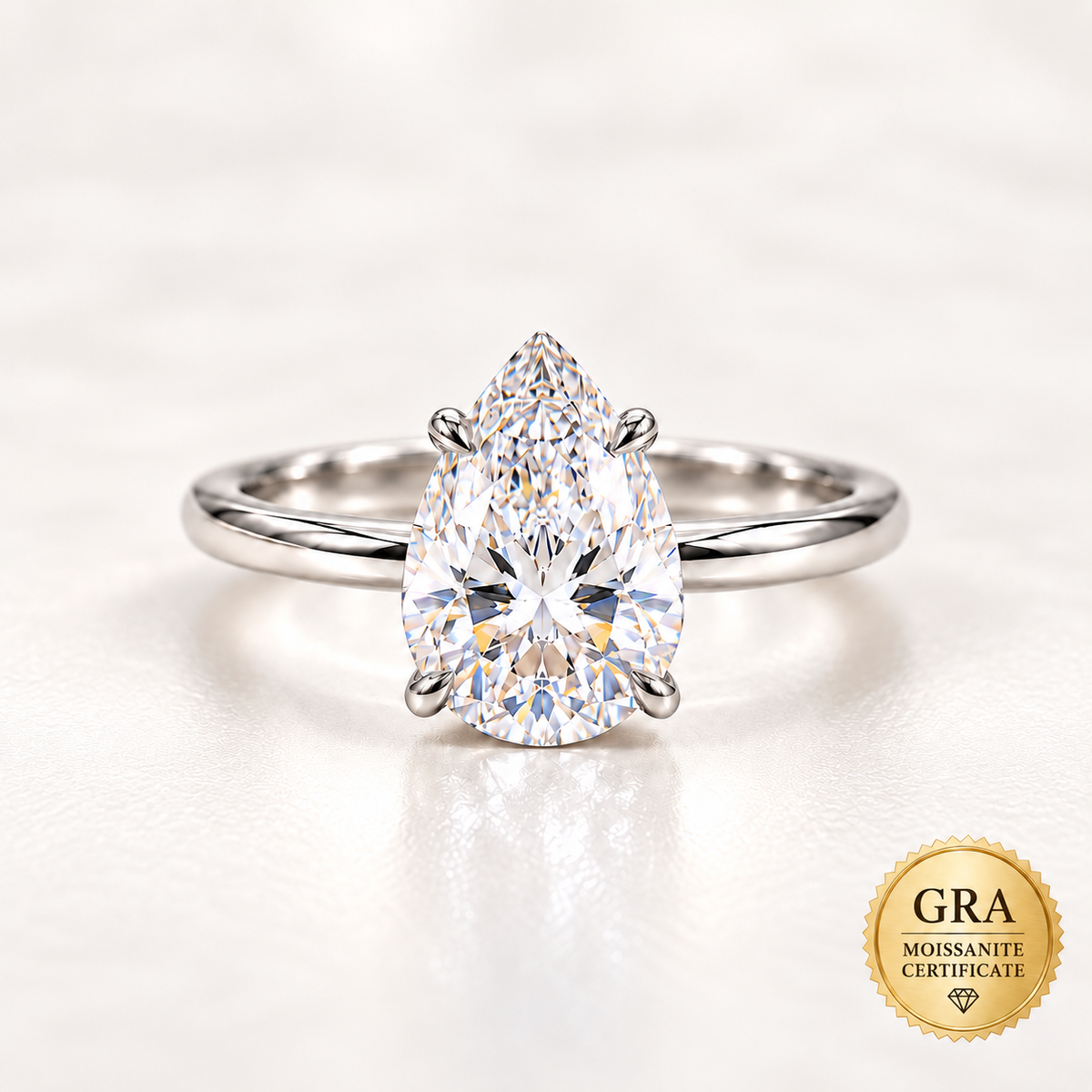 1CT Pear Shaped Moissanite Engagement Ring for Women – GRA Certified