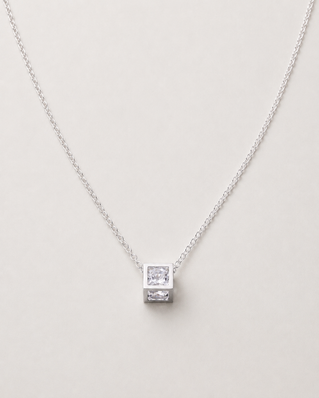 925 Sterling Silver Square Zircon Pendant Necklace