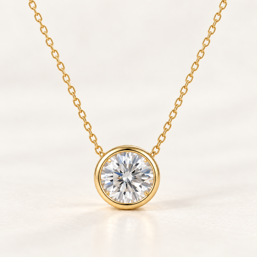 1ct Round Moissanite Pendant Necklace for Women – D Color VVS1 GRA Certified.