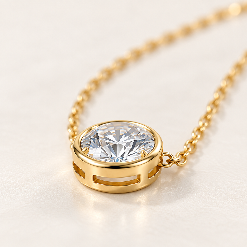 1ct Round Moissanite Pendant Necklace for Women – D Color VVS1 GRA Certified.