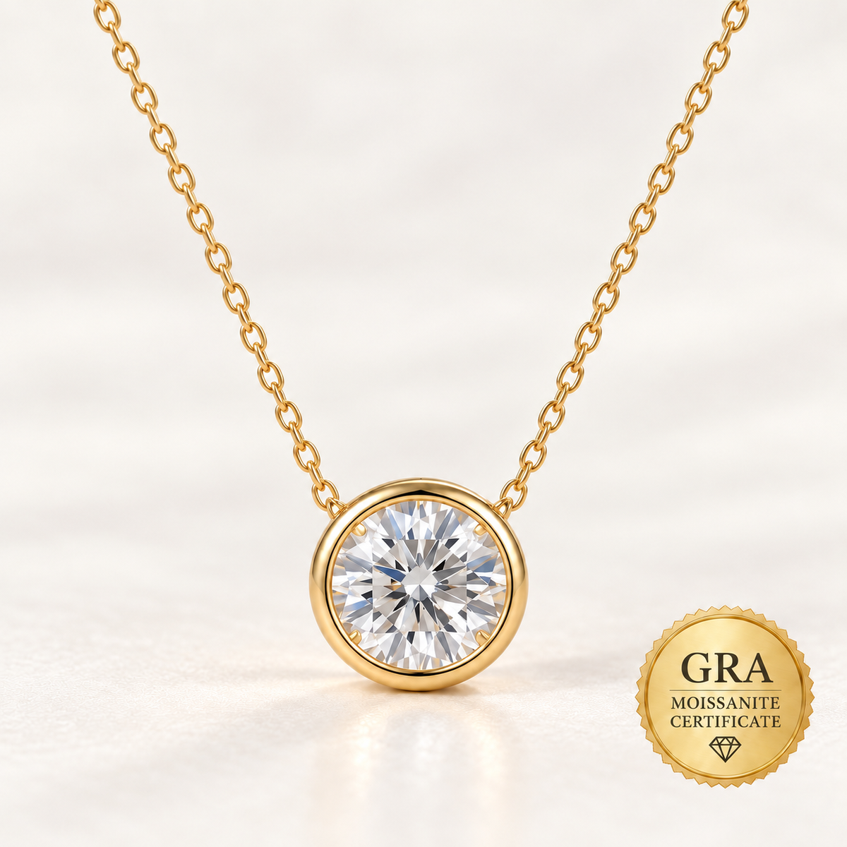 1ct Round Moissanite Pendant Necklace for Women – D Color VVS1 GRA Certified.