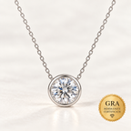 1ct Round Moissanite Pendant Necklace for Women – D Color VVS1 GRA Certified.