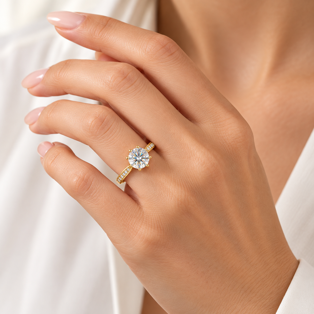 1CT Round Moissanite Solitaire Ring – D Color VVS1