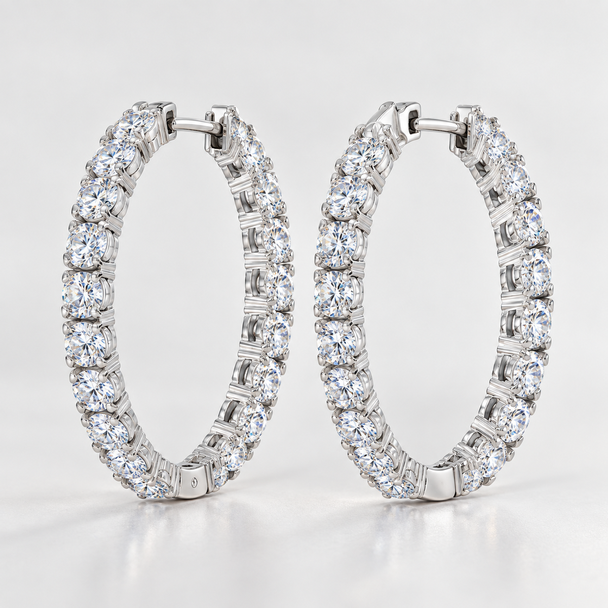 Round Moissanite Hoop Earrings – Platinum Plated