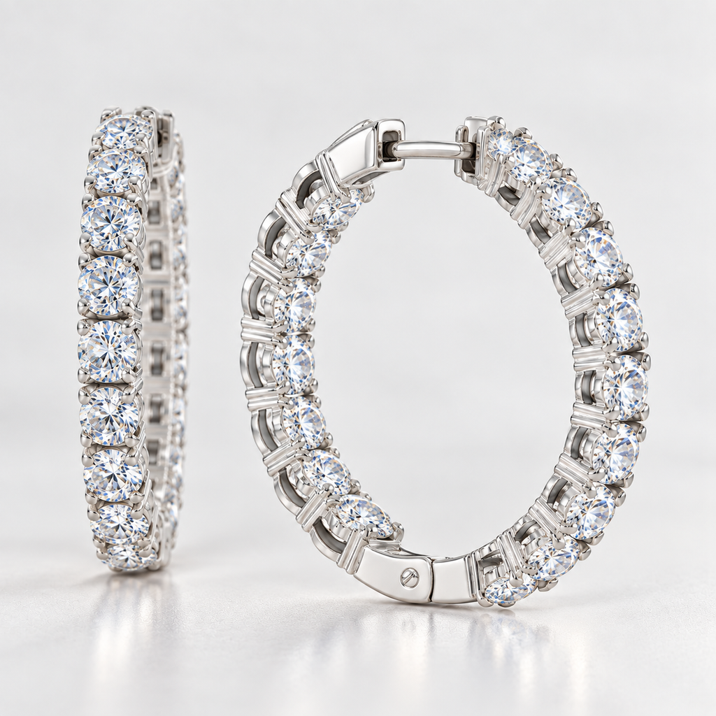 Round Moissanite Hoop Earrings – Platinum Plated