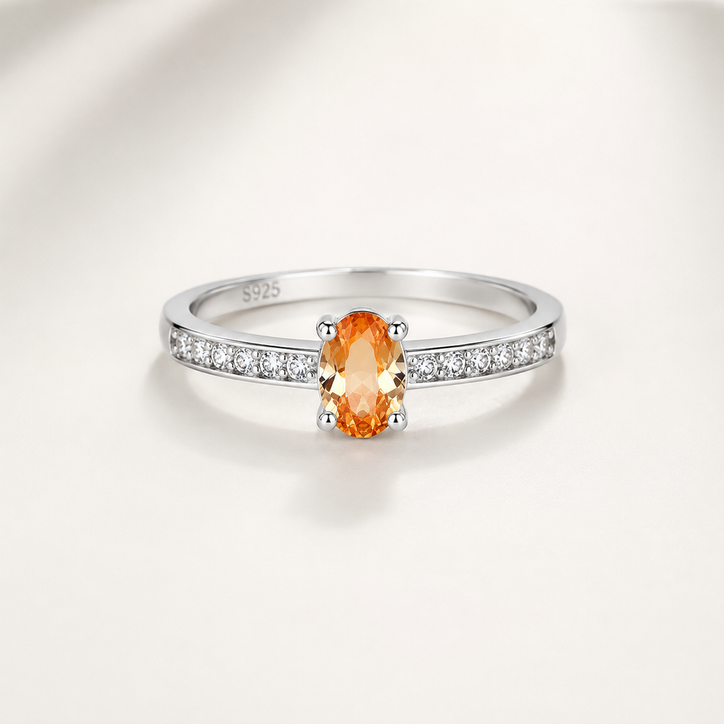 Champagne Glow Crystal Ring in 925 Sterling Silver