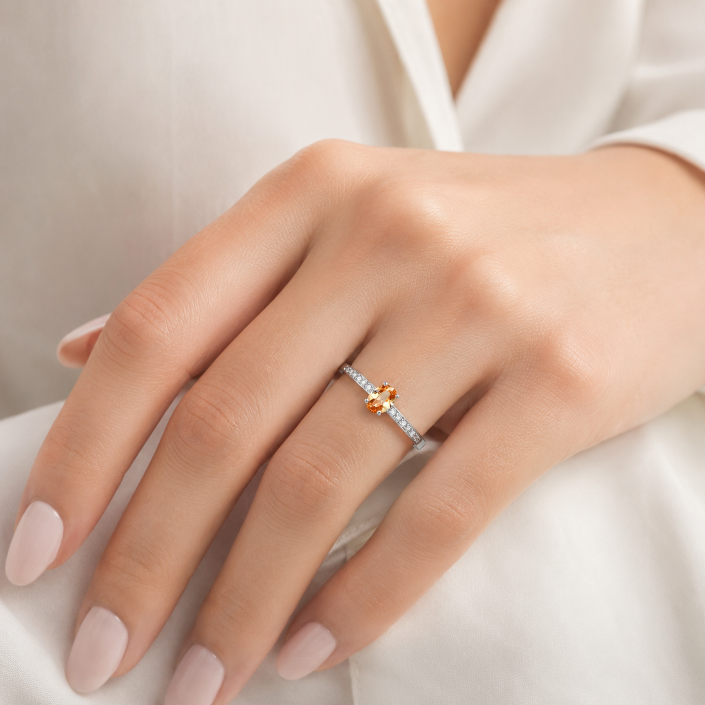 Champagne Glow Crystal Ring in 925 Sterling Silver