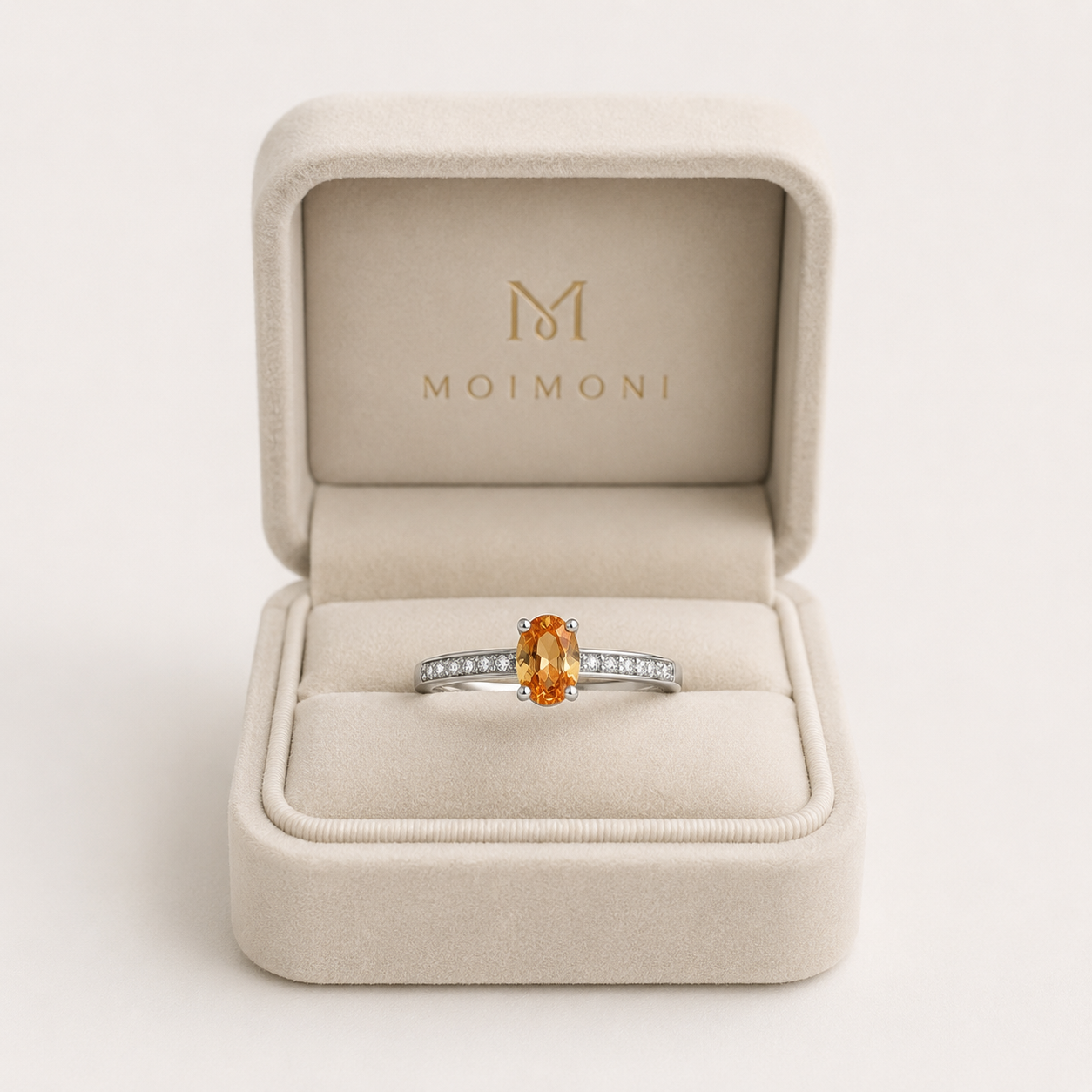 Champagne Glow Crystal Ring in 925 Sterling Silver