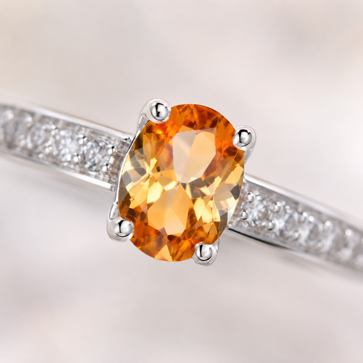 Champagne Glow Crystal Ring in 925 Sterling Silver