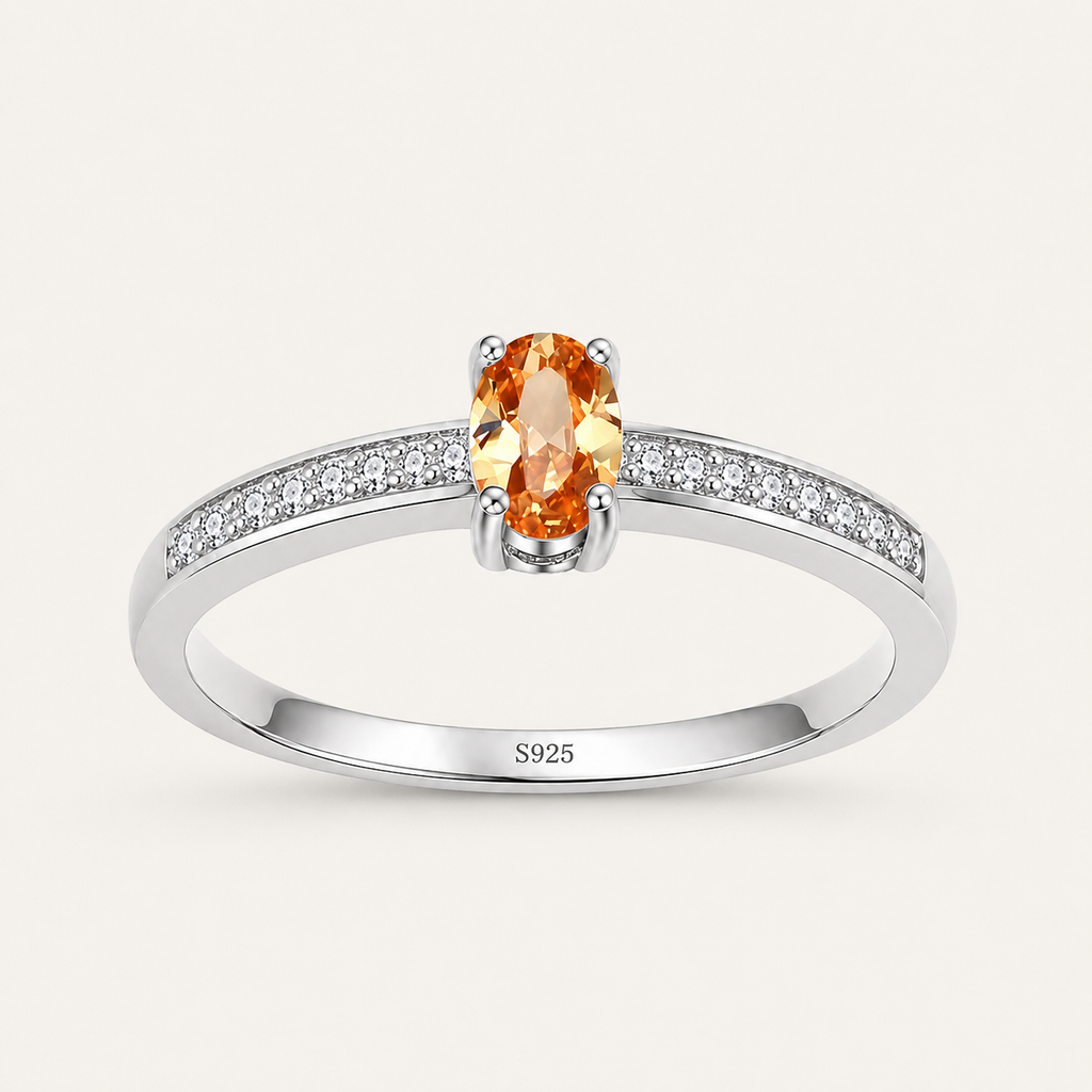 Champagne Glow Crystal Ring in 925 Sterling Silver