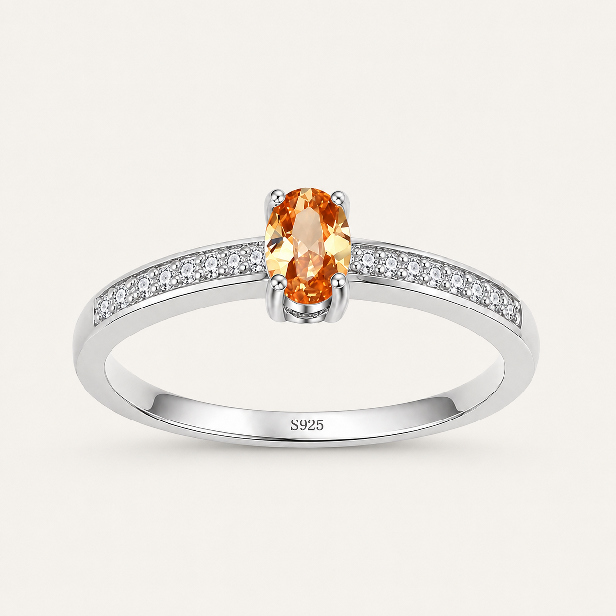 Champagne Glow Crystal Ring in 925 Sterling Silver