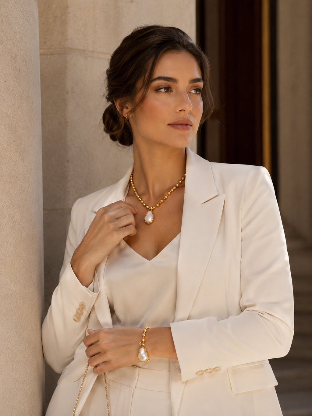 Elegant Gold Pearl Jewelry Set