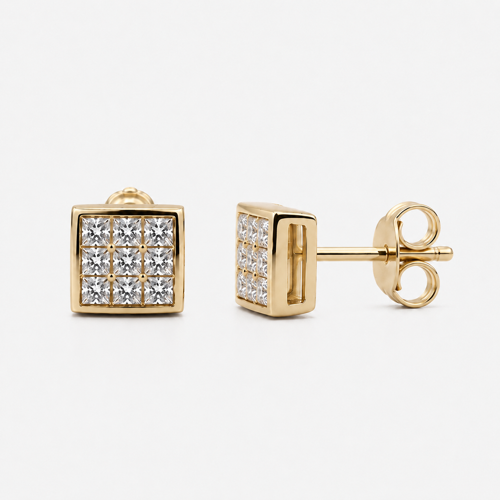 Goldfarbene quadratische Zirkonia-Ohrstecker