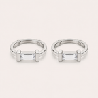Emerald Baguette Silver Hoops