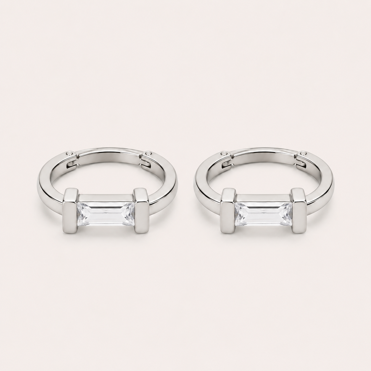 Emerald Baguette Silver Hoops