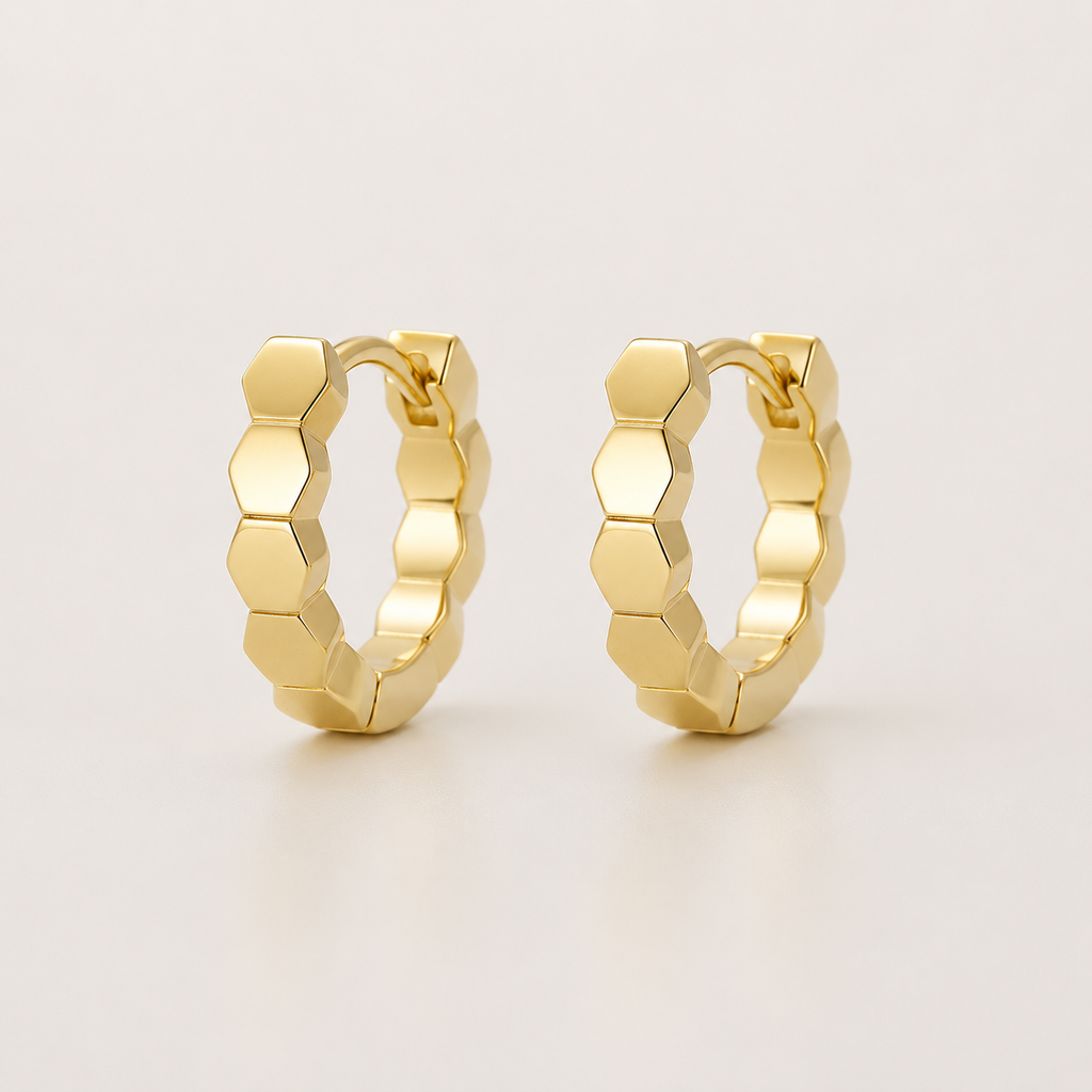 Honeycomb Hoop Earrings – 925 Sterling Silver