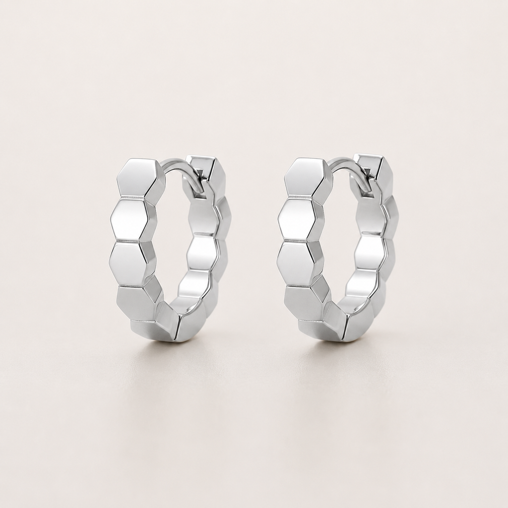 Honeycomb Hoop Earrings – 925 Sterling Silver