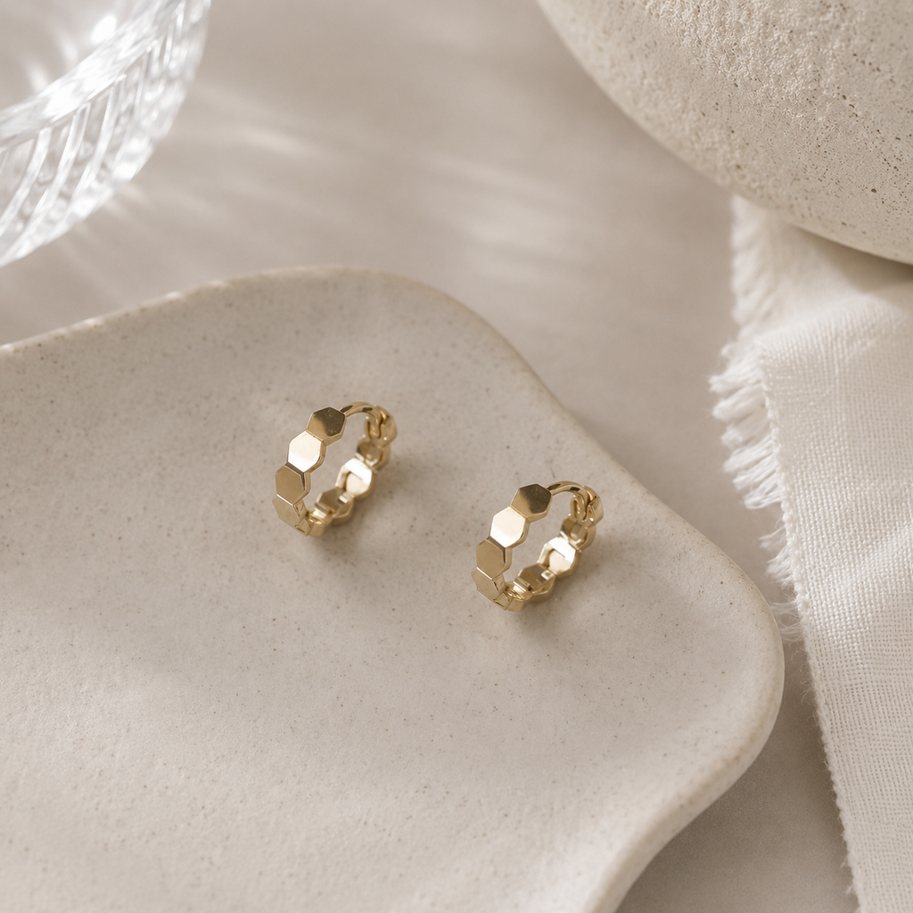 Honeycomb Hoop Earrings – 925 Sterling Silver