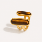 Dual Tiger’s Eye Ring – 18K Gold Plated Adjustable Stainless Steel Statement Ring