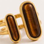 Dual Tiger’s Eye Ring – 18K Gold Plated Adjustable Stainless Steel Statement Ring