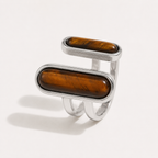 Dual Tiger’s Eye Ring – 18K Gold Plated Adjustable Stainless Steel Statement Ring