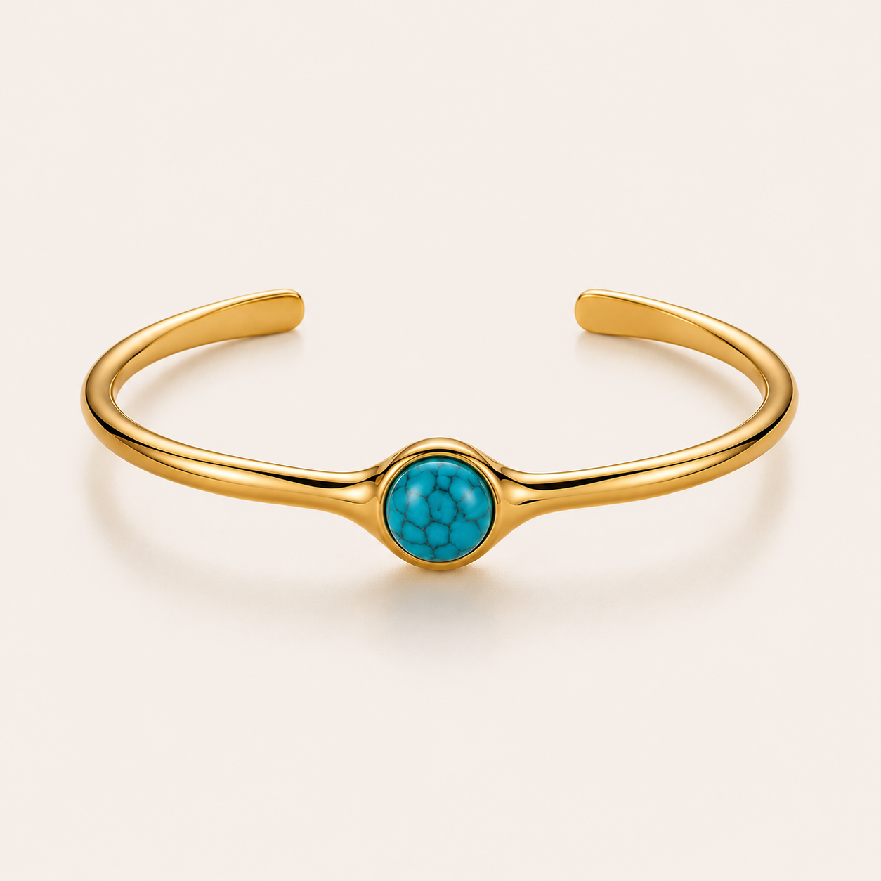 18K Gold-Plated Open Cuff Bracelet with Tiger’s Eye or Turquoise