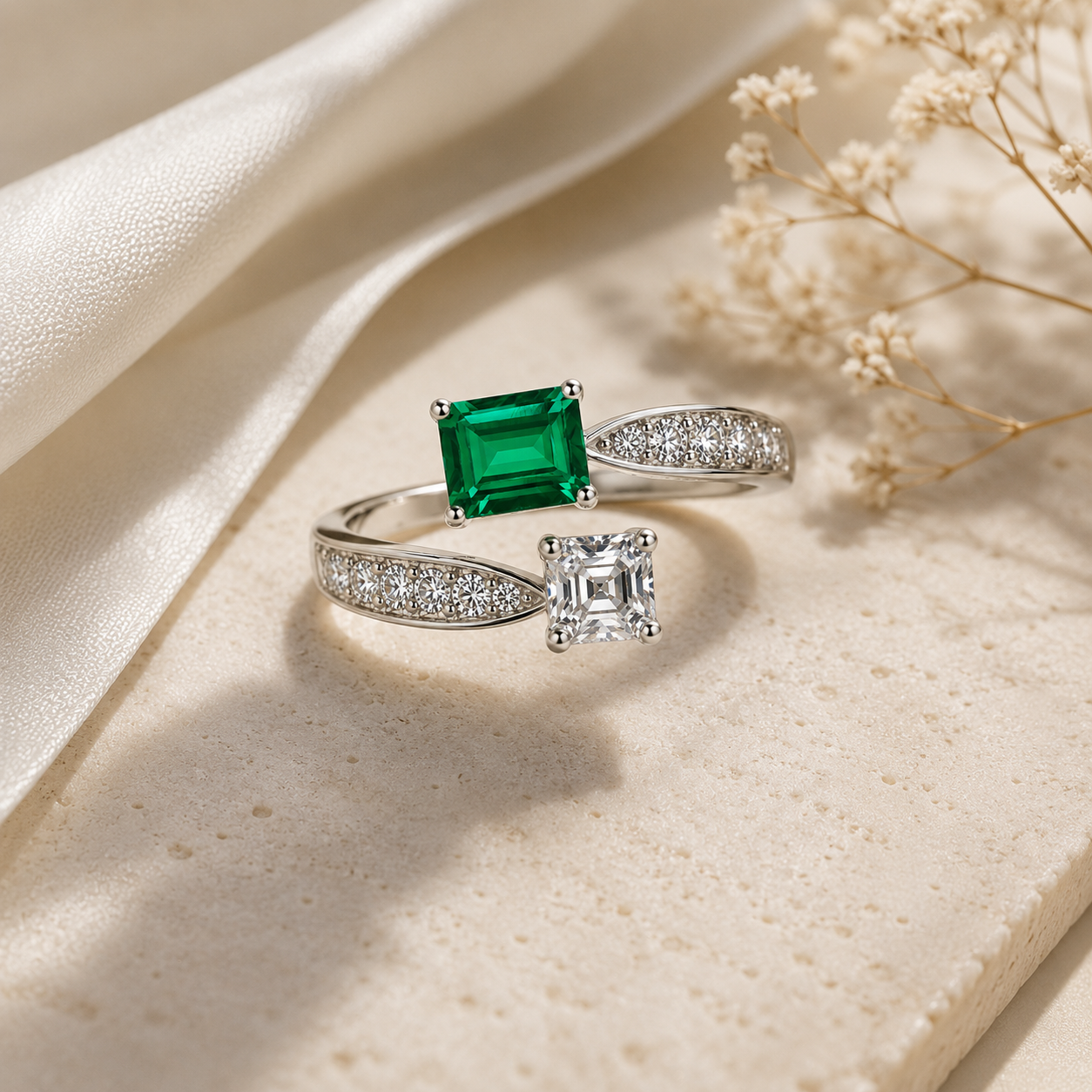 Emerald-Éclat-verstellbarer Ring
