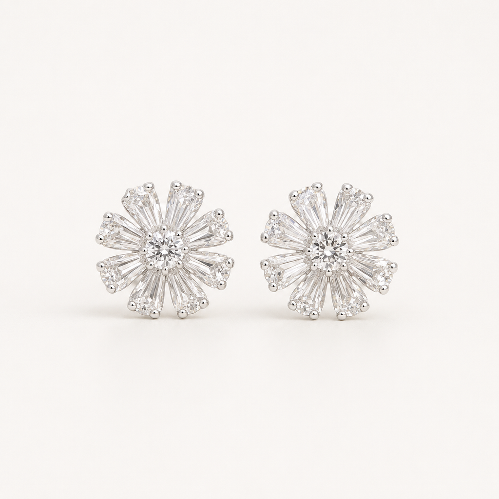Lumière Bloom Stud Earrings – Radiant Floral Crystal Earrings
