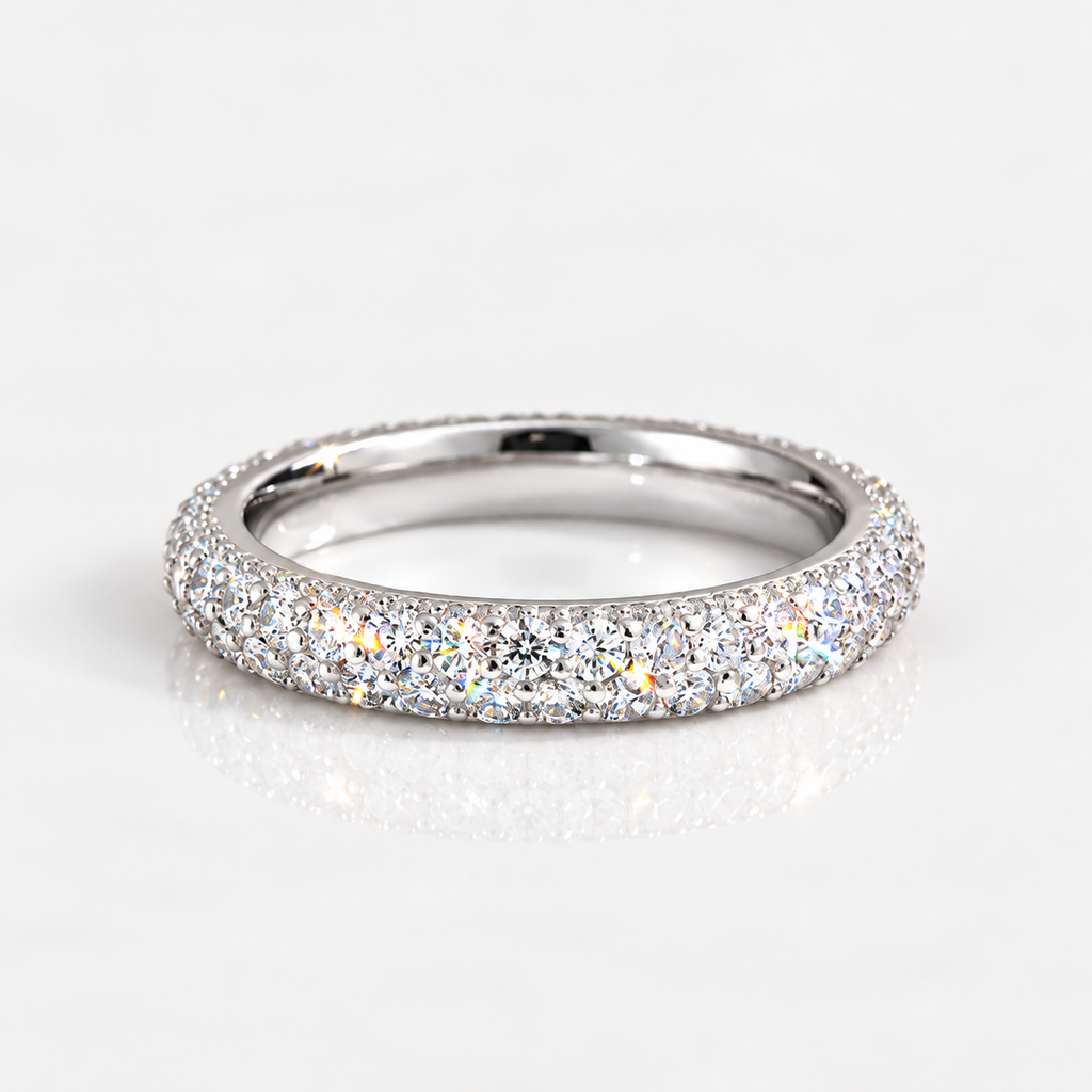 S925 Sterling Silver Pavé Moissanite Band Ring – Platinum Plated