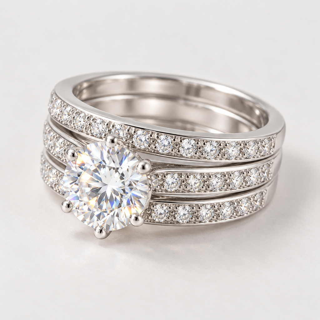 2ct Moissanite Engagement Ring Set in 925 Sterling Silver