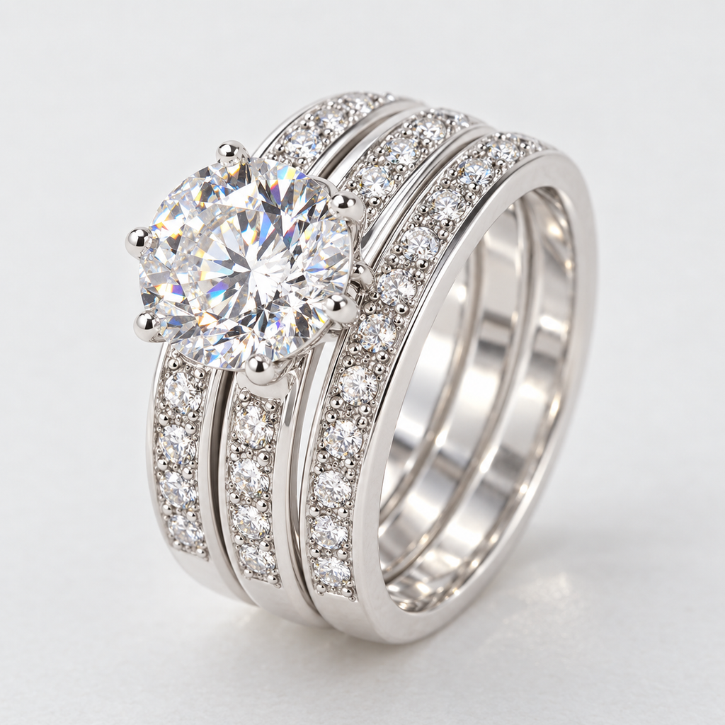 2ct Moissanite Engagement Ring Set in 925 Sterling Silver