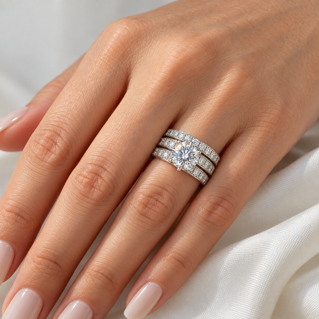 2ct Moissanite Engagement Ring Set in 925 Sterling Silver