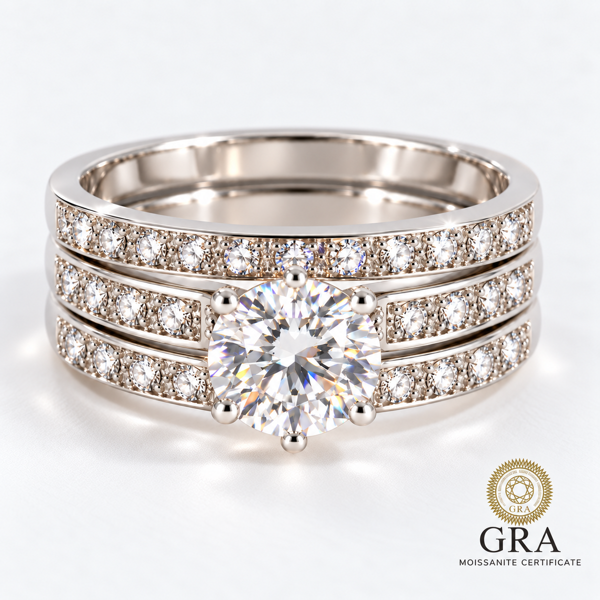 2ct Moissanite Engagement Ring Set in 925 Sterling Silver