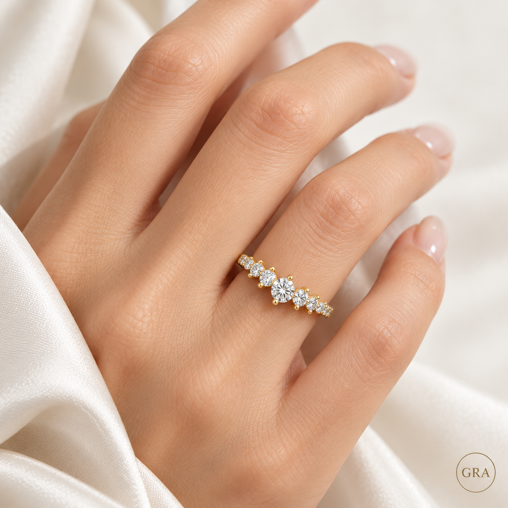 Round Moissanite V-Shaped Crown Ring in Sterling Silver 925